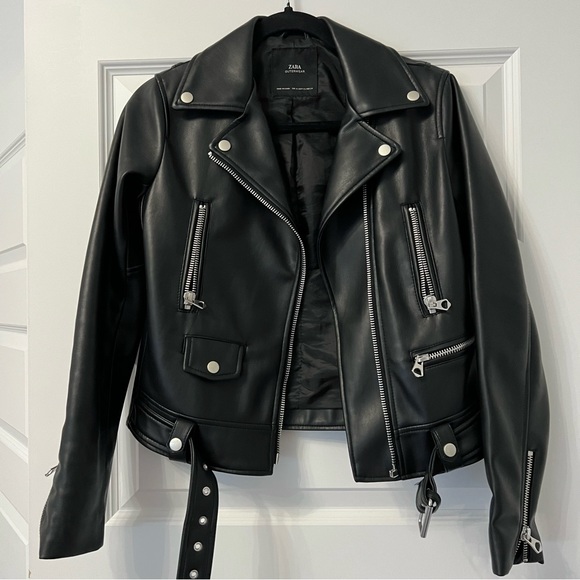 Zara black leather jacket - Picture 2 of 4